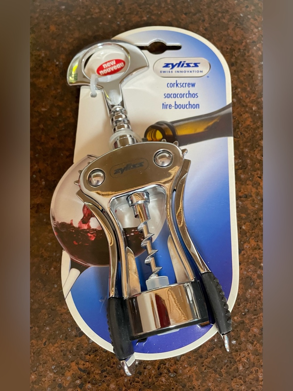 Zyliss Chrome Wing Corkscrew - Silver with Black Grips Brand New NWT